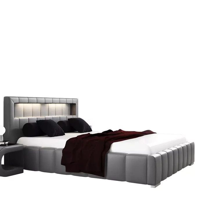 Klasyczne łóżko tapicerowane 140x200 szara skóra FLORENCJA