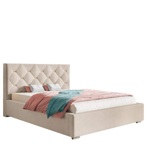 Granatowe łóżko 200x200 cm z pojemnikiem oparciem VIVID