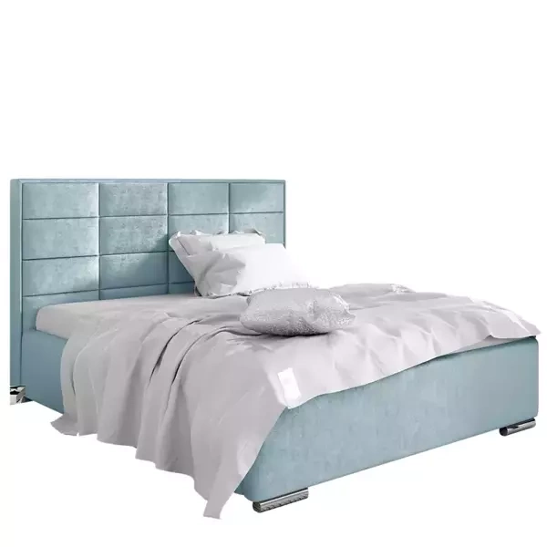Błękitne łóżko tapicerowane 140x200 CARACAS