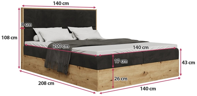 Małżeńskie łózko kontynentalne 140x200 cm do sypialni LOFT