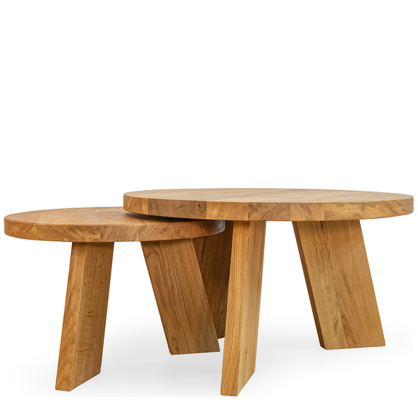 Stoliki kawowe nowoczesne RONDO zestaw stolików z drewna dębowego