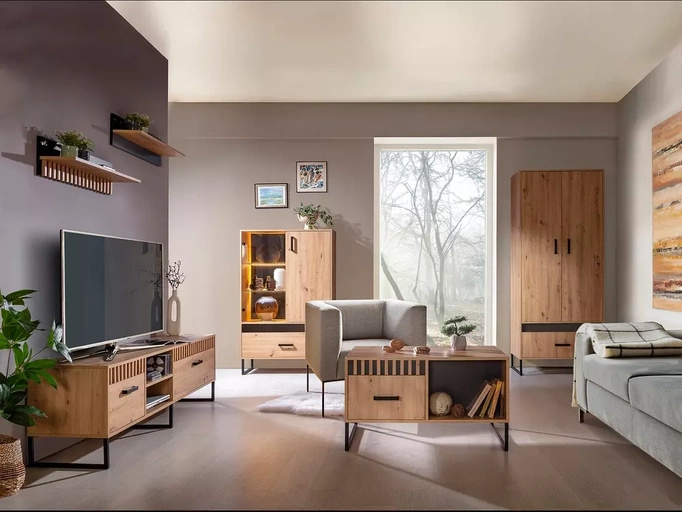 Witryna w stylu nowoczesnym LAMELIX dąb artisan 