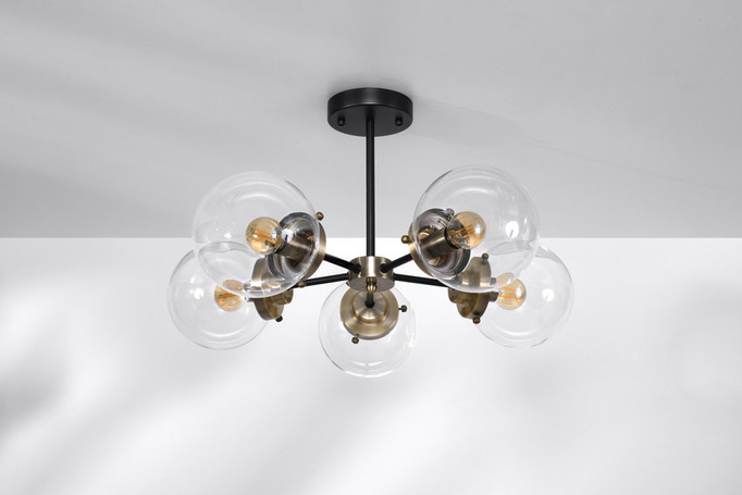 Lampa sufitowa czarna/patynowa 5xE14 Lens 