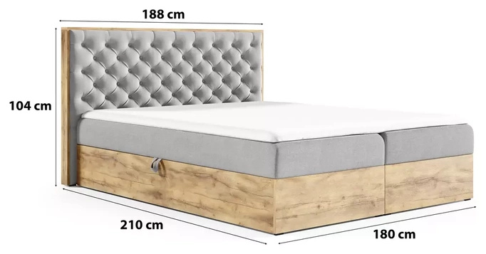 Duże łóżko kontynentalne z zagłówkiem 180x200 VALKY