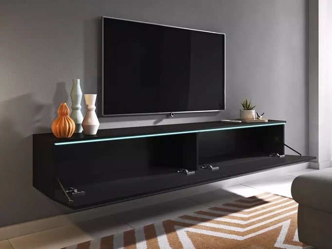 Czarna nowoczesna szafka pod telewizor do salonu 180 cm BROMI