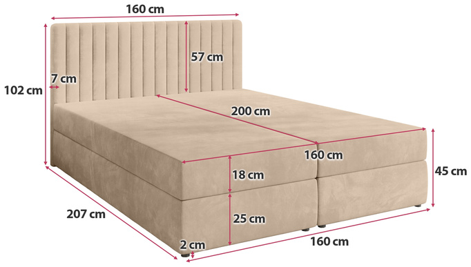 Łóżko kontynentalne 160x200 cm z pojemnikiem na pościel DREAM beż