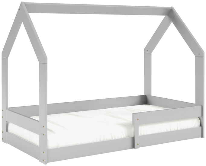 Szare łóżko domek z drewna sosnowego do pokoju dziecięcego 80x160 cm MELANIA