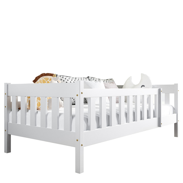 Białe łóżko do pokoju dziecięcego z barierką 80x160 cm NEBULA