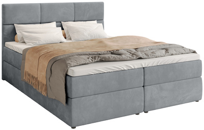 Szare łóżko kontynentalne 160x200 cm z pojemnikiem na pościel BOSTON