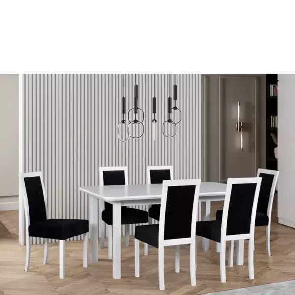 Biały stół rozkładany z krzesłami do jadalni