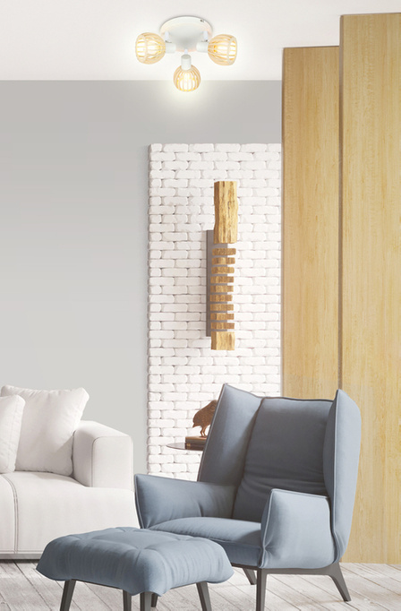 Lampa sufitowa Atarri plafon  biały drewno 3xE14 