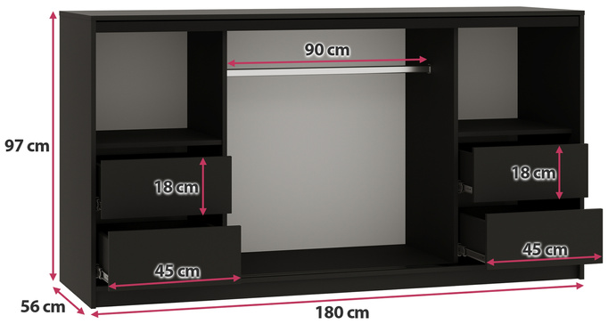 Trzydrzwiowa komoda z szufladami do sypialni 180 cm LOFT
