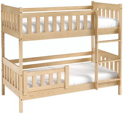 Sosnowe łóżko piętrowe z barierką i pojemnikiem do pokoju dziecięcego 80x190 cm LUMISLE