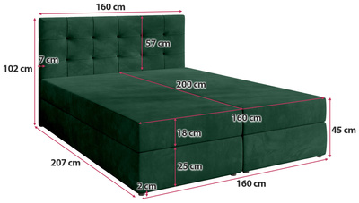 Łóżko kontynentalne 160x200 cm z pojemnikiem DETROIT zieleń